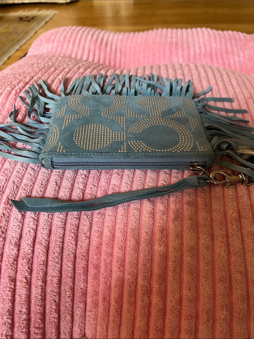 Coach Poppy “Bella” Studded Suede Fringe Wristlet - Picture 11 of 14